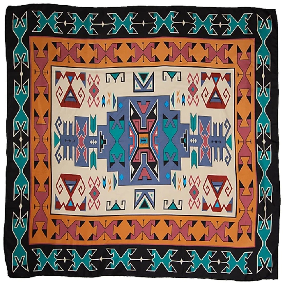 Wyoming Traders Wild Rag Southwest Sandstone Black 100% Silk Scarf - 34.5"